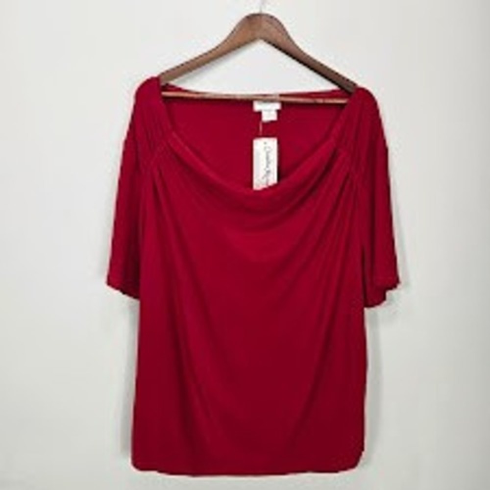 Vtg Y2K Claudia Cowl Neck Top 3X Red Short Sleeve Witchy Goth Vamp Grunge